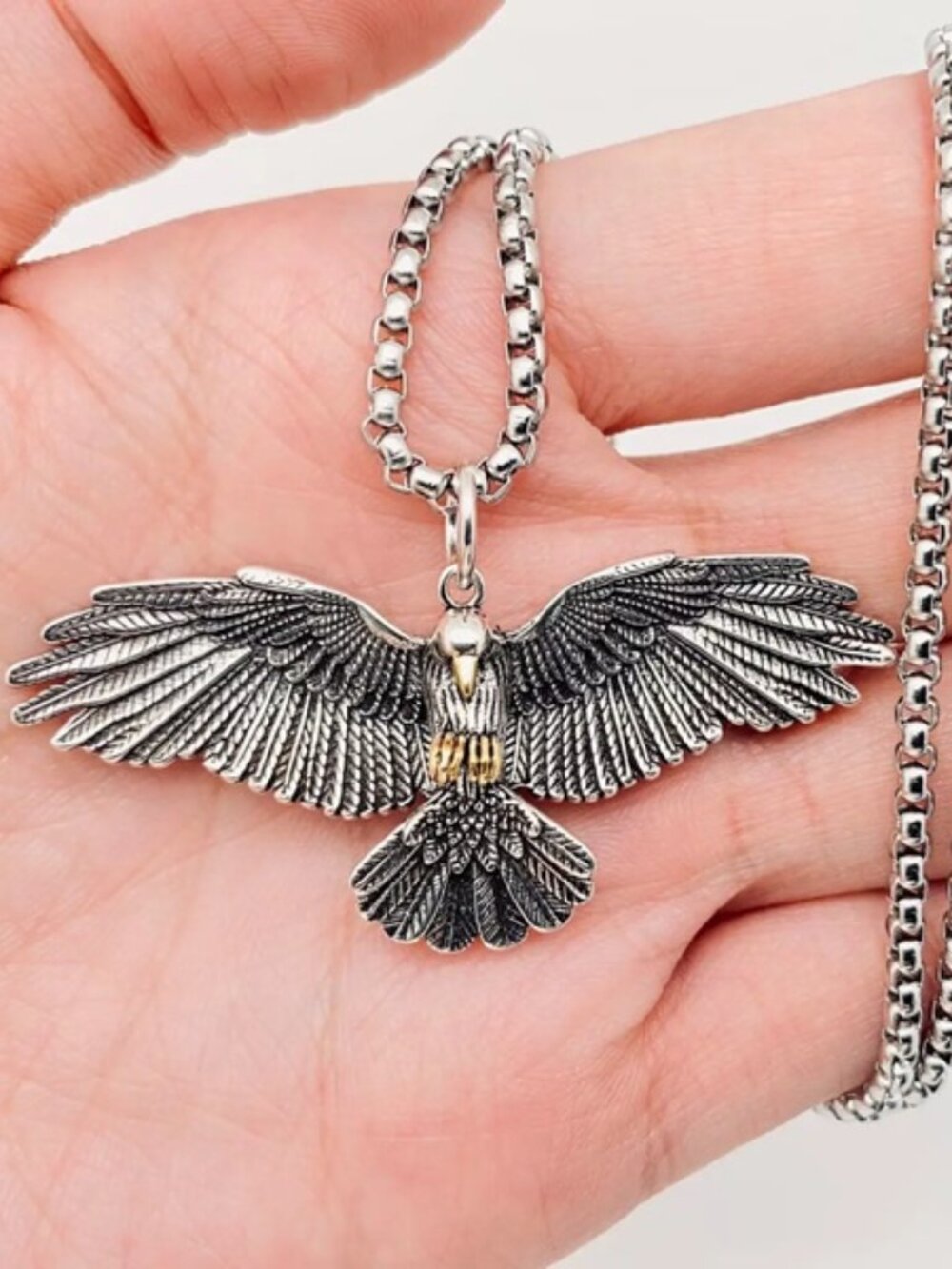 DESIGNER Three-Dimensional Two-Tone Flying Eagle Men's Stainless Steel Necklace